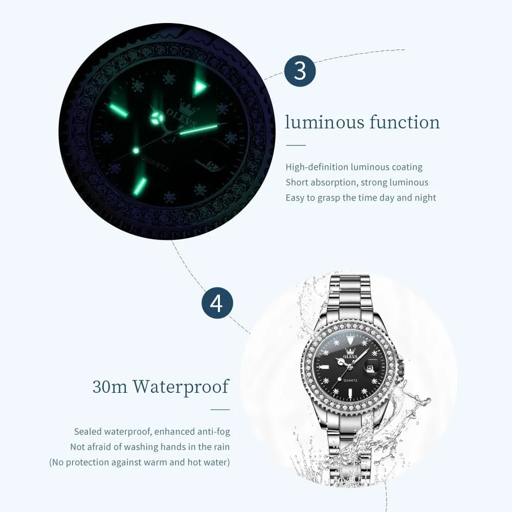 Watch Two Tone Stainless Steel Waterproof Luminous Wristwatch OLEVS Womens Watch Elegant Dress Diamond detect garrison lay Analog Quartz 