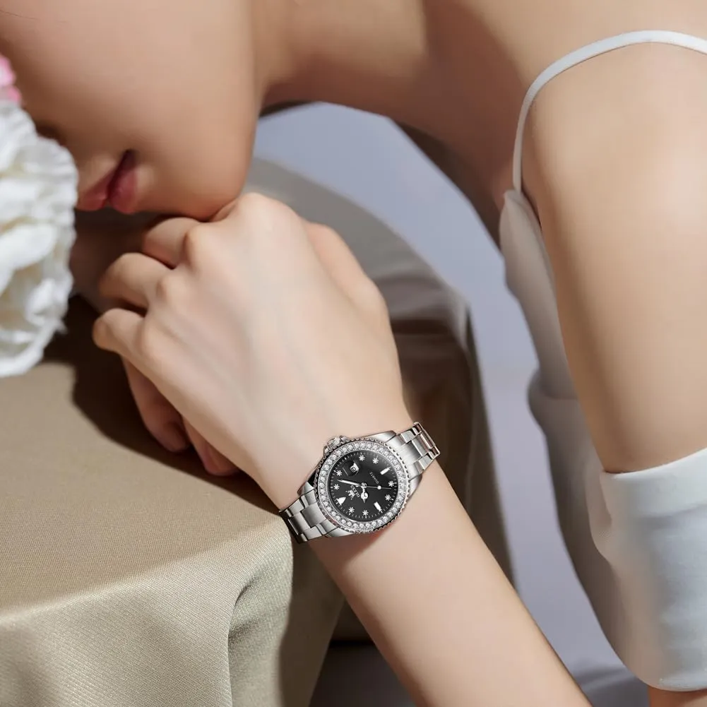 Watch Two Tone Stainless Steel Waterproof Luminous Wristwatch OLEVS Womens Watch Elegant Dress Diamond detect garrison lay Analog Quartz 