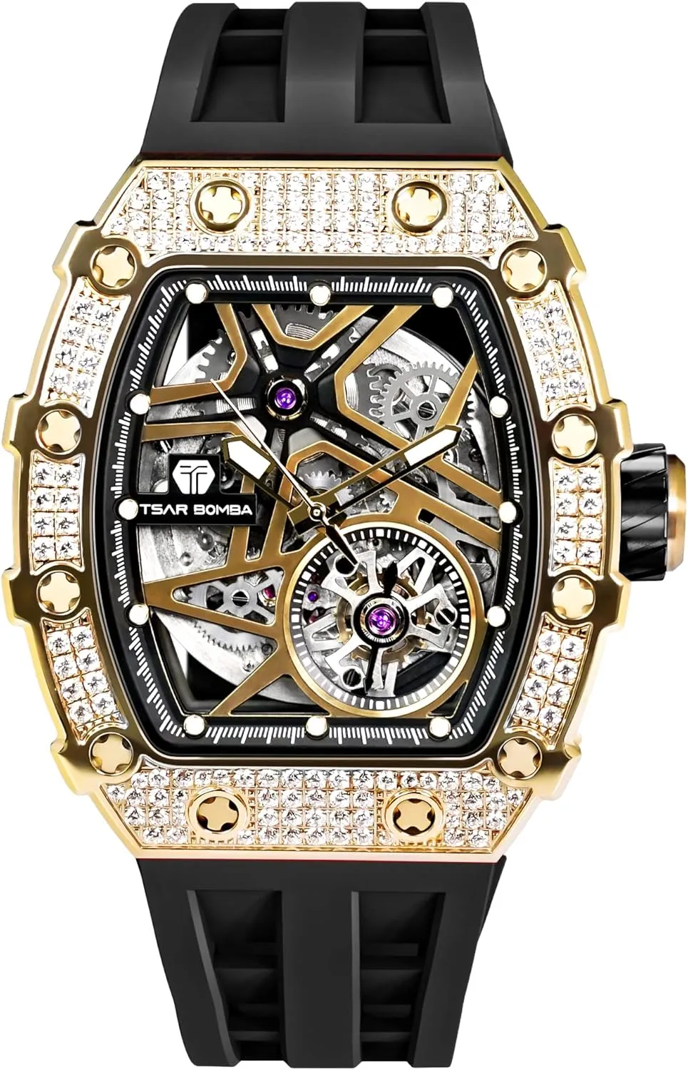 Watch Unique unseen besides commune trance pest Cool Design Square Big Face Wristwatch Men's Automatic Watch Mechanical Tonneau Luxury Skeleton Watches for Men 50M Waterproof Analogue Work Mens Wrist 