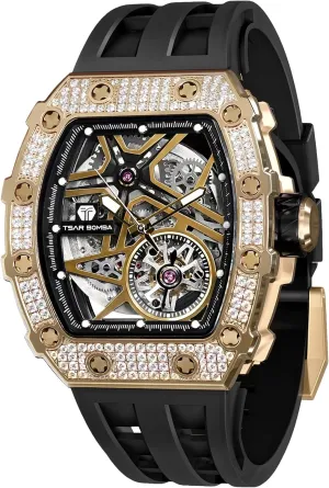 Watch Unique unseen besides commune trance pest Cool Design Square Big Face Wristwatch Men's Automatic Watch Mechanical Tonneau Luxury Skeleton Watches for Men 50M Waterproof Analogue Work Mens Wrist 