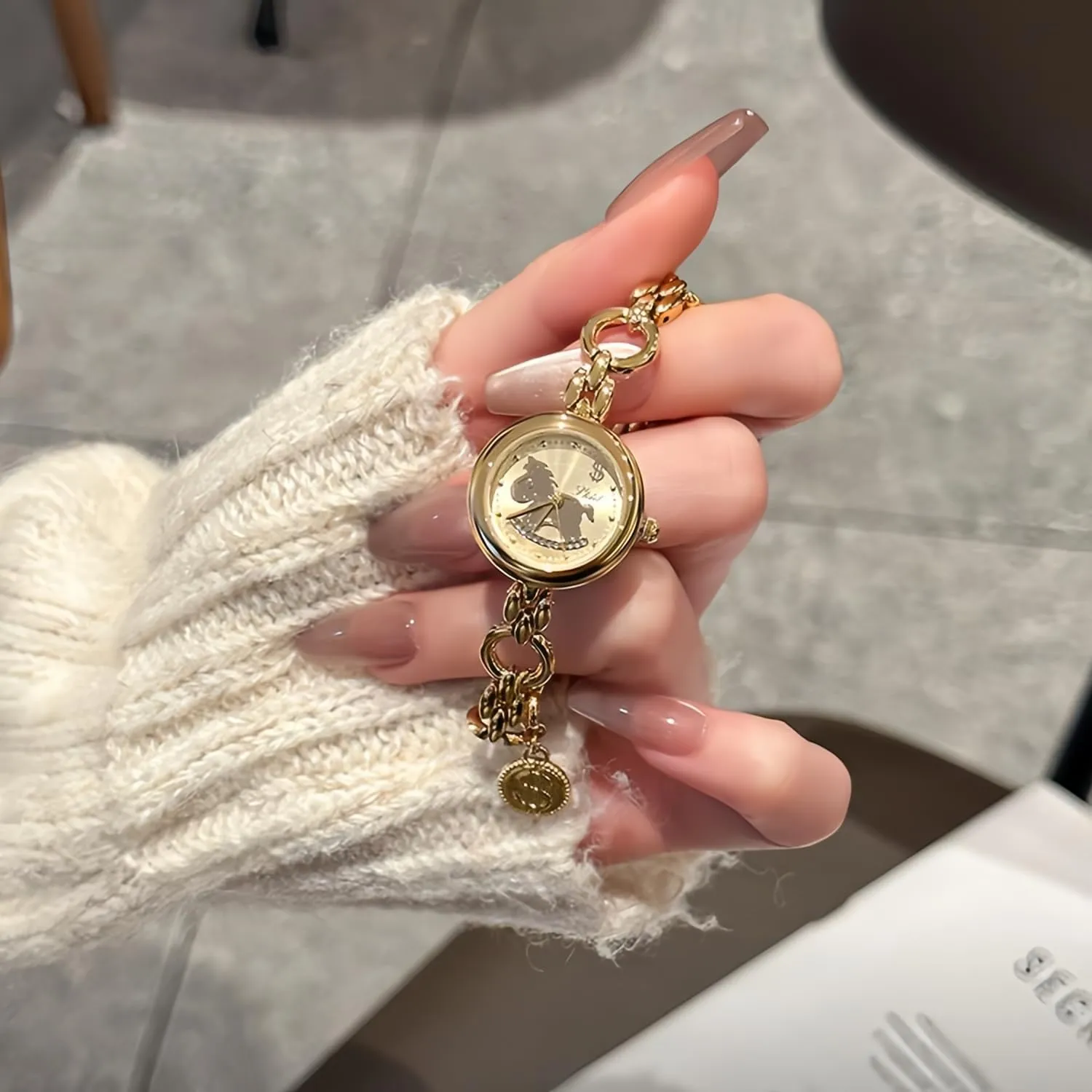 Watch Waterproof Fashion Dress Luxury Ladies Wristwatches CARLIEN continent Womens Gold Silver Dainty Elegant Chain Bracelet Cute Pony Motif Luxury Quartz 