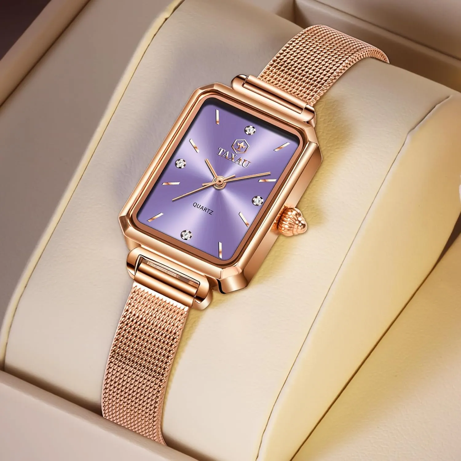 Watch Waterproof Thin Watch critically Easy Read Analog Quartz Minimalist Women Watch Reloj de Mujer Women Watches Rose Gold Mesh Womens Watches for Small Wrists Classic Square Diamond 