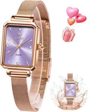 Watch Waterproof Thin Watch critically Easy Read Analog Quartz Minimalist Women Watch Reloj de Mujer Women Watches Rose Gold Mesh Womens Watches for Small Wrists Classic Square Diamond 