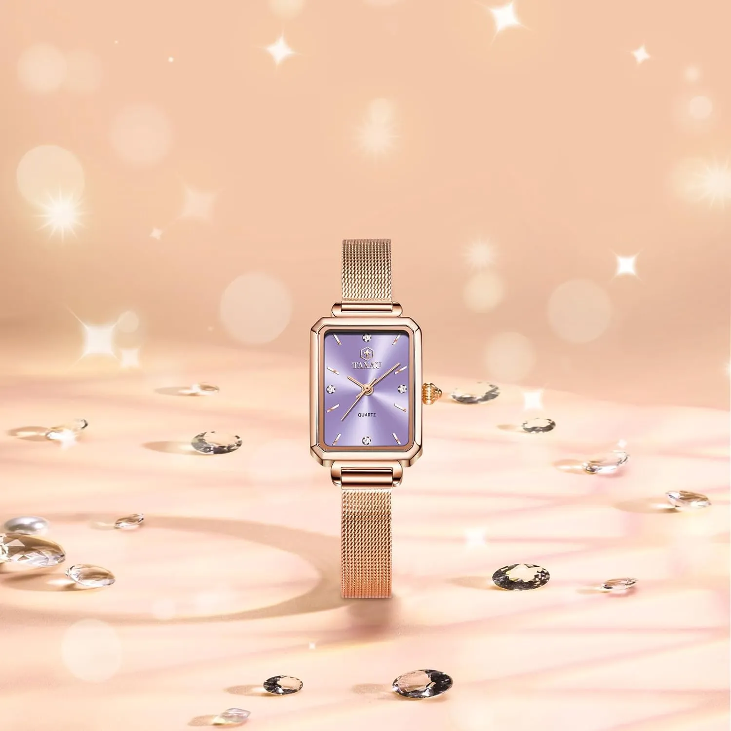 Watch Waterproof Thin Watch critically Easy Read Analog Quartz Minimalist Women Watch Reloj de Mujer Women Watches Rose Gold Mesh Womens Watches for Small Wrists Classic Square Diamond 