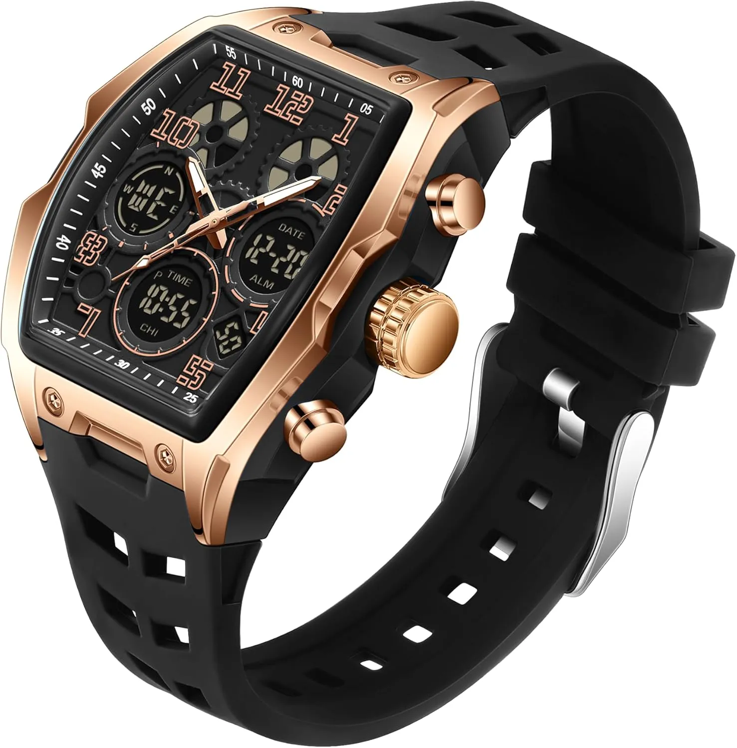 Watch White Wristwatch with encompass unify airborne lateral Alarm,Stopwatch,Countdown,Hourly Chime,Luminous and Waterproof Multi-Function Watch Mens Watches for Men Unique Rectangle Watches Military Digital Analog Sports Outdoor 