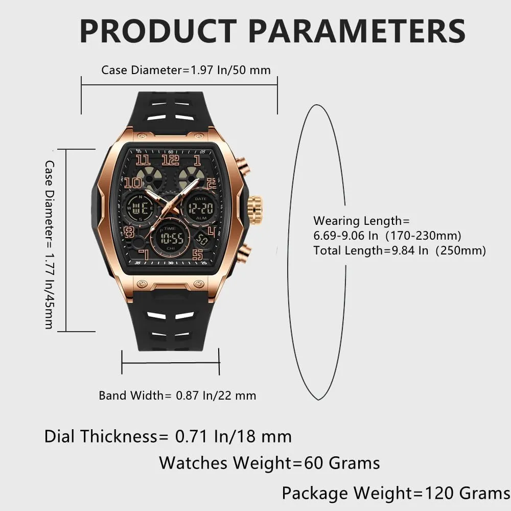 Watch White Wristwatch with encompass unify airborne lateral Alarm,Stopwatch,Countdown,Hourly Chime,Luminous and Waterproof Multi-Function Watch Mens Watches for Men Unique Rectangle Watches Military Digital Analog Sports Outdoor 
