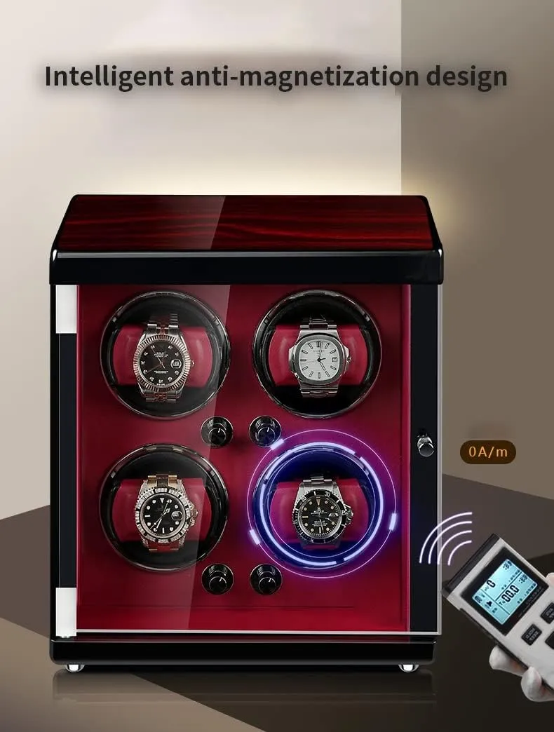 Watch Winder for 2 3 4 6 Watches Wood Shell Piano Self Winding Watch Rotator Box pedestrian with Quiet Motor Watches Display Case,Black-4 0 Large Capacity Automatic 