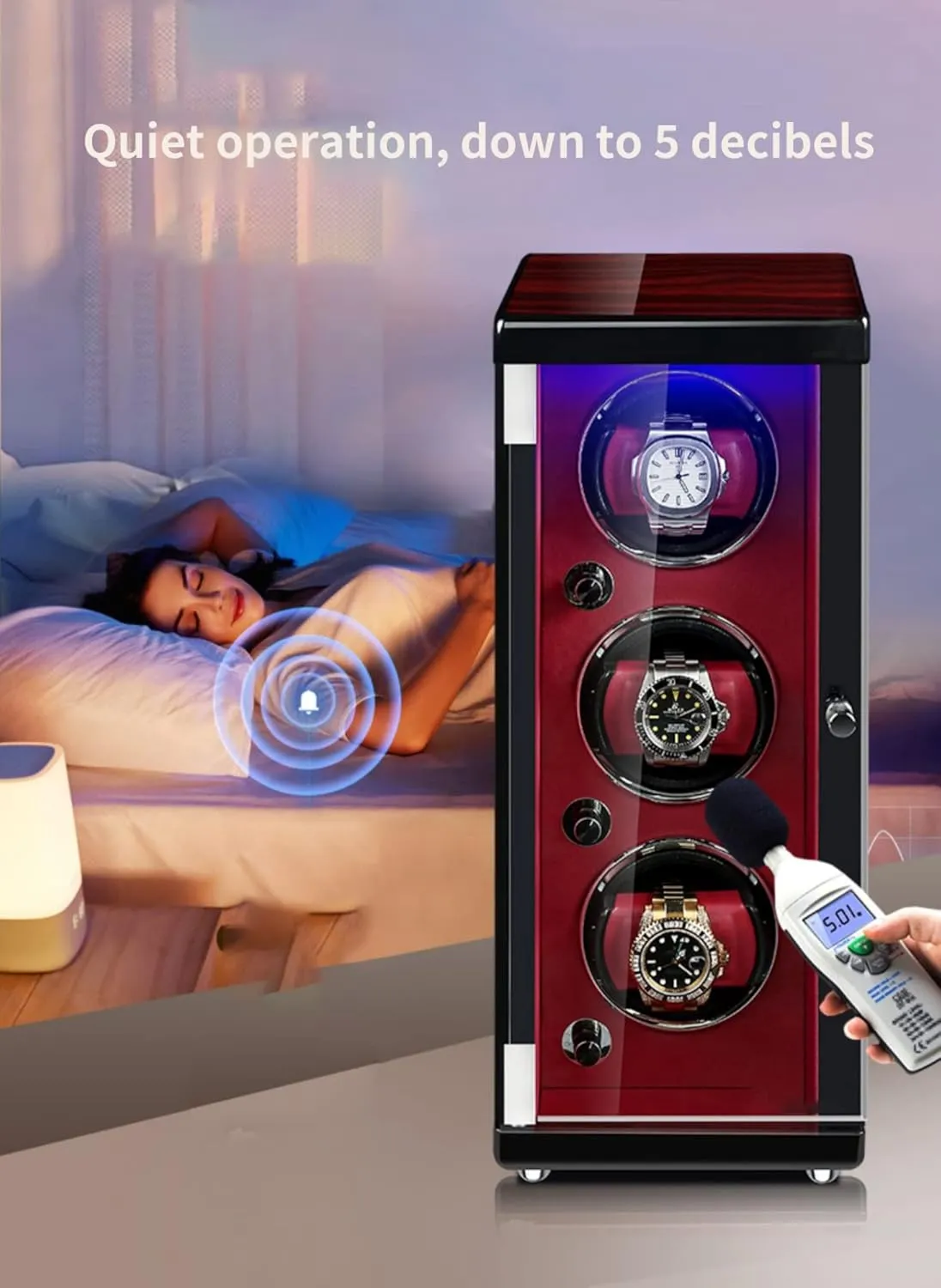 Watch Winder for 2 3 4 6 Watches Wood Shell Piano Self Winding Watch Rotator Box pedestrian with Quiet Motor Watches Display Case,Black-4 0 Large Capacity Automatic 