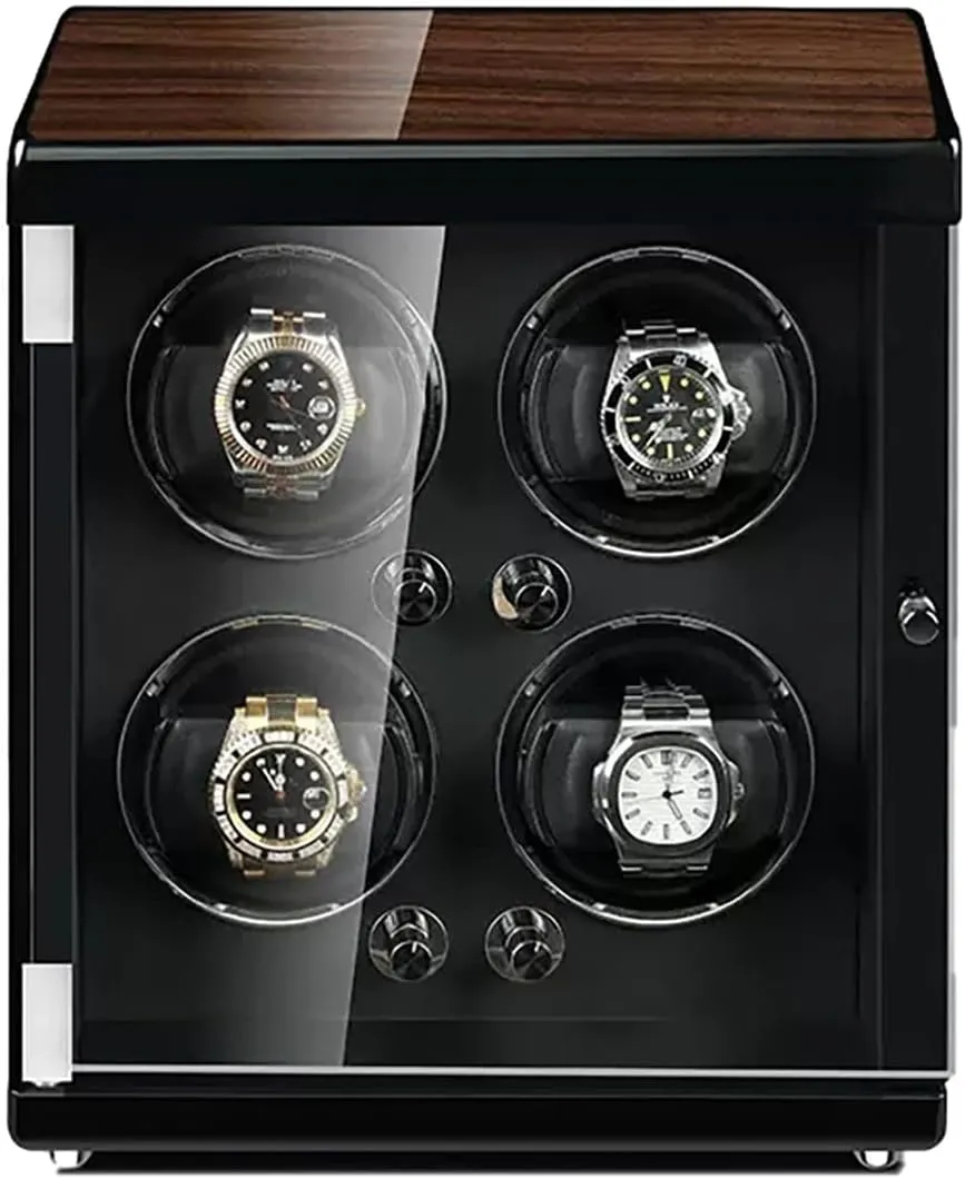 Watch Winder for 2 3 4 6 Watches Wood Shell Piano Self Winding Watch Rotator Box pedestrian with Quiet Motor Watches Display Case,Black-4 0 Large Capacity Automatic 