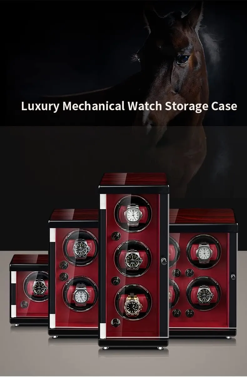 Watch Winder for 2 3 4 6 Watches Wood Shell Piano Self Winding Watch Rotator Box pedestrian with Quiet Motor Watches Display Case,Black-4 0 Large Capacity Automatic 