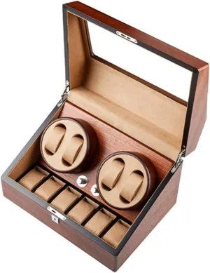 Watch Winder with 2 3/4 6 Slot Watch Storage Display Box Wood Luxury with QuietMotor Flexible Watch Pillow 4 Rotation Mode Fit Lady and Man Watches flaming (A 4 6) Automatic 