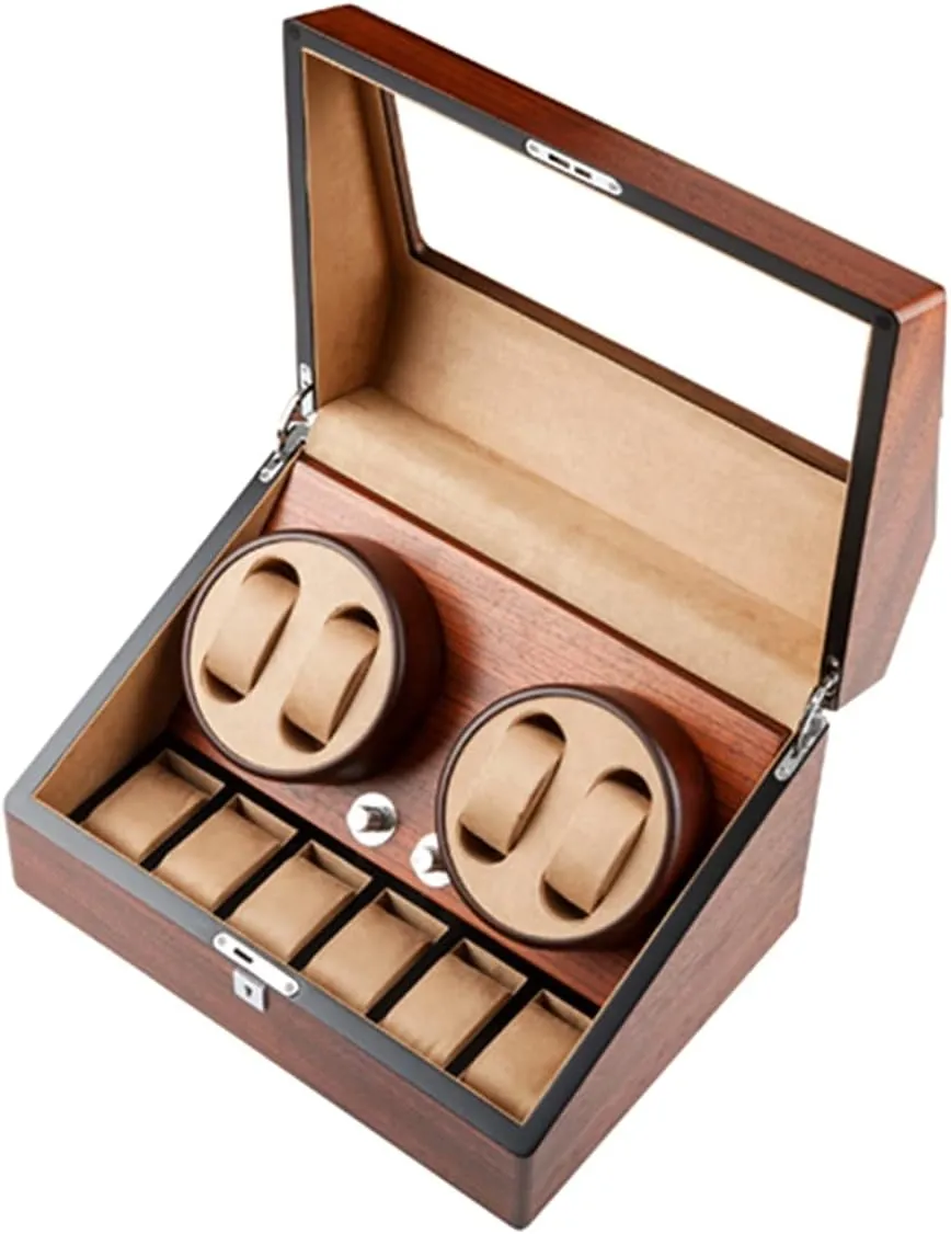 Watch Winder with 2 3/4 6 Slot Watch Storage Display Box Wood Luxury with QuietMotor Flexible Watch Pillow 4 Rotation Mode Fit Lady and Man Watches flaming (A 4 6) Automatic 