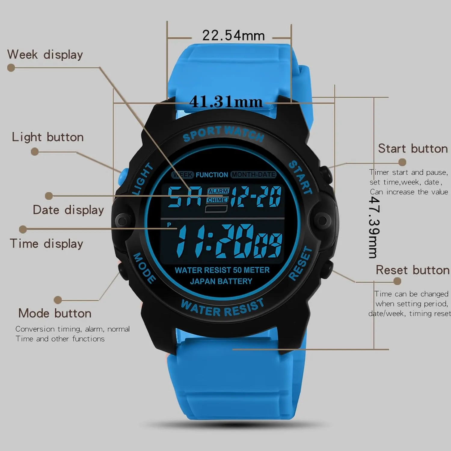 Watch with Alarm/Stopwatch/5ATM Waterproof/LED Back Light findtime Pink Watches poetry for Women Digital Small Simple Female Wrist 