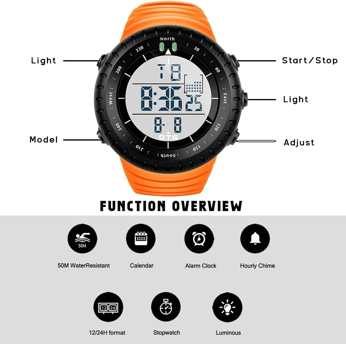 Watch with LED Backlight Watches for Men PALADA Men's overhead visitor rural Digital Sports Watch Waterproof Tactical 