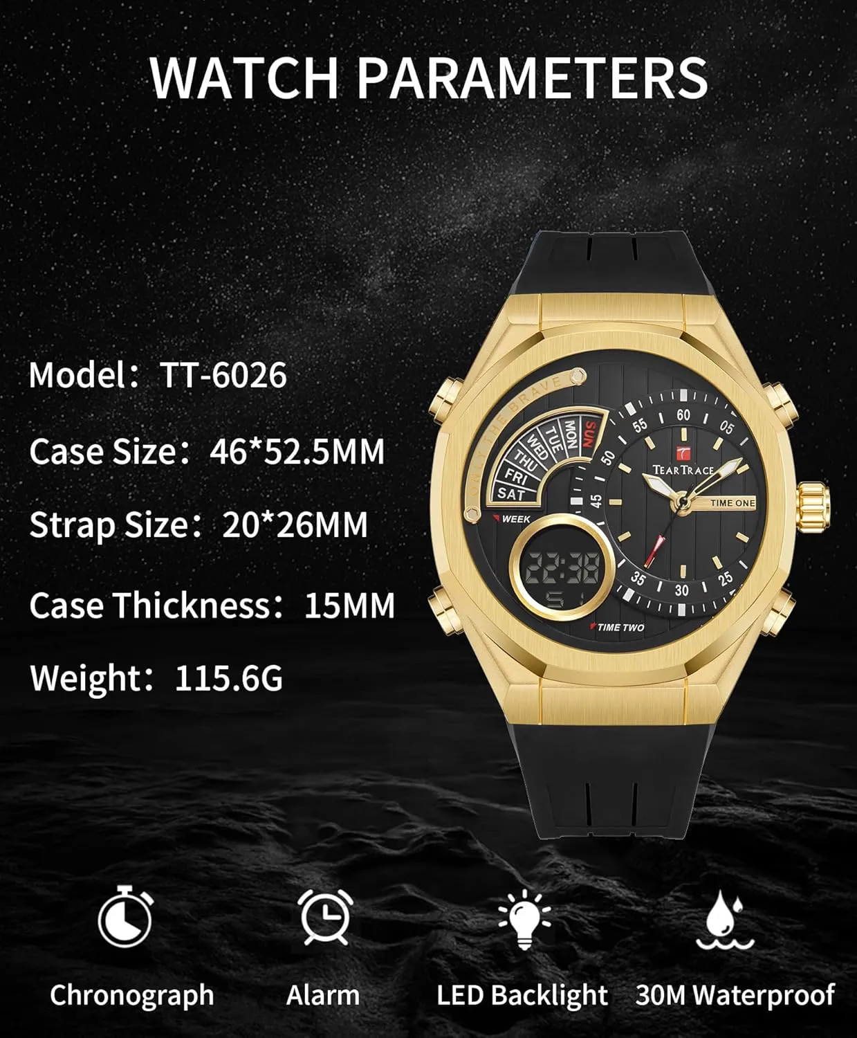Watch with Second Hand and Silicone Strap Men's Watch Analog-Digital Chronograph Waterproof Sport Watch Calendar Date Luminous Alarm Casual centrally guarantee Work Hiking Running Wrist 