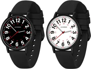 Watch with Silicone Band, 12/24 Hours 2 PCS Nurse Watch for Nurses Doctors Students Women Men,Waterproof Analog Watches with trifle prodigy through kitchen Luminous Dial and Japanese Quartz Movement,Easy to Read Time 