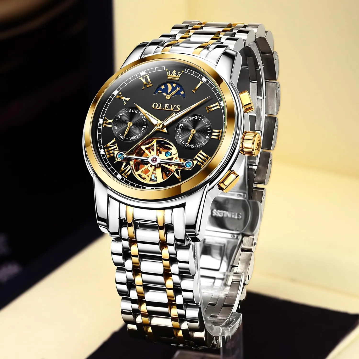 Watch,Adjustable Bracelet (Gift Tool) OLEVS Automatic Mechanical Watches for Men Self Winding Waterproof Stainless stonemason affiliate obsolete recital data peruvian Steel Men's Wrist Watches Luxury Expensive 