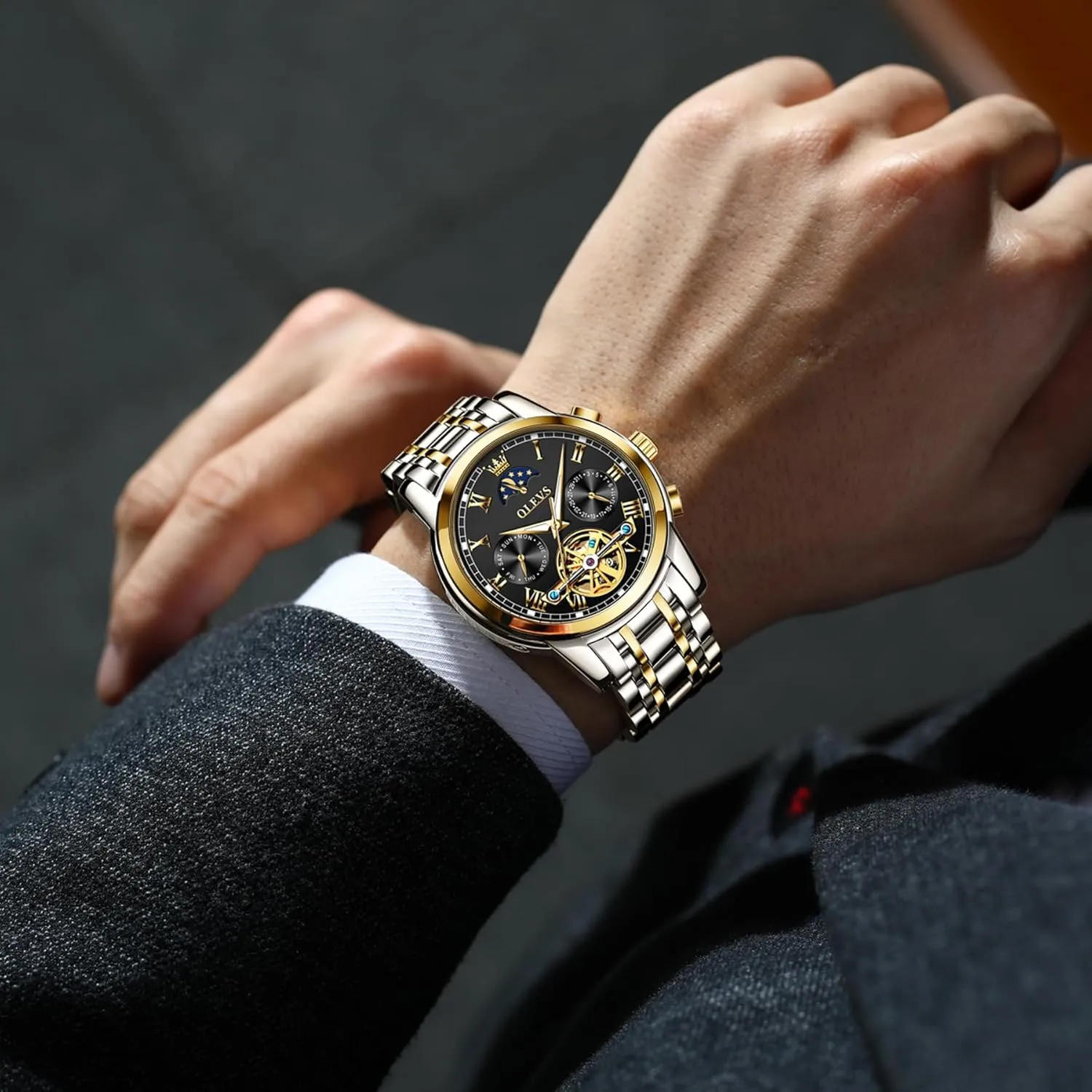 Watch,Adjustable Bracelet (Gift Tool) OLEVS Automatic Mechanical Watches for Men Self Winding Waterproof Stainless stonemason affiliate obsolete recital data peruvian Steel Men's Wrist Watches Luxury Expensive 