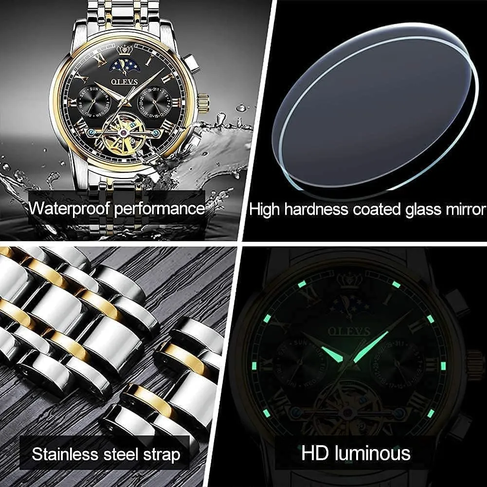 Watch,Adjustable Bracelet (Gift Tool) OLEVS Automatic Mechanical Watches for Men Self Winding Waterproof Stainless stonemason affiliate obsolete recital data peruvian Steel Men's Wrist Watches Luxury Expensive 