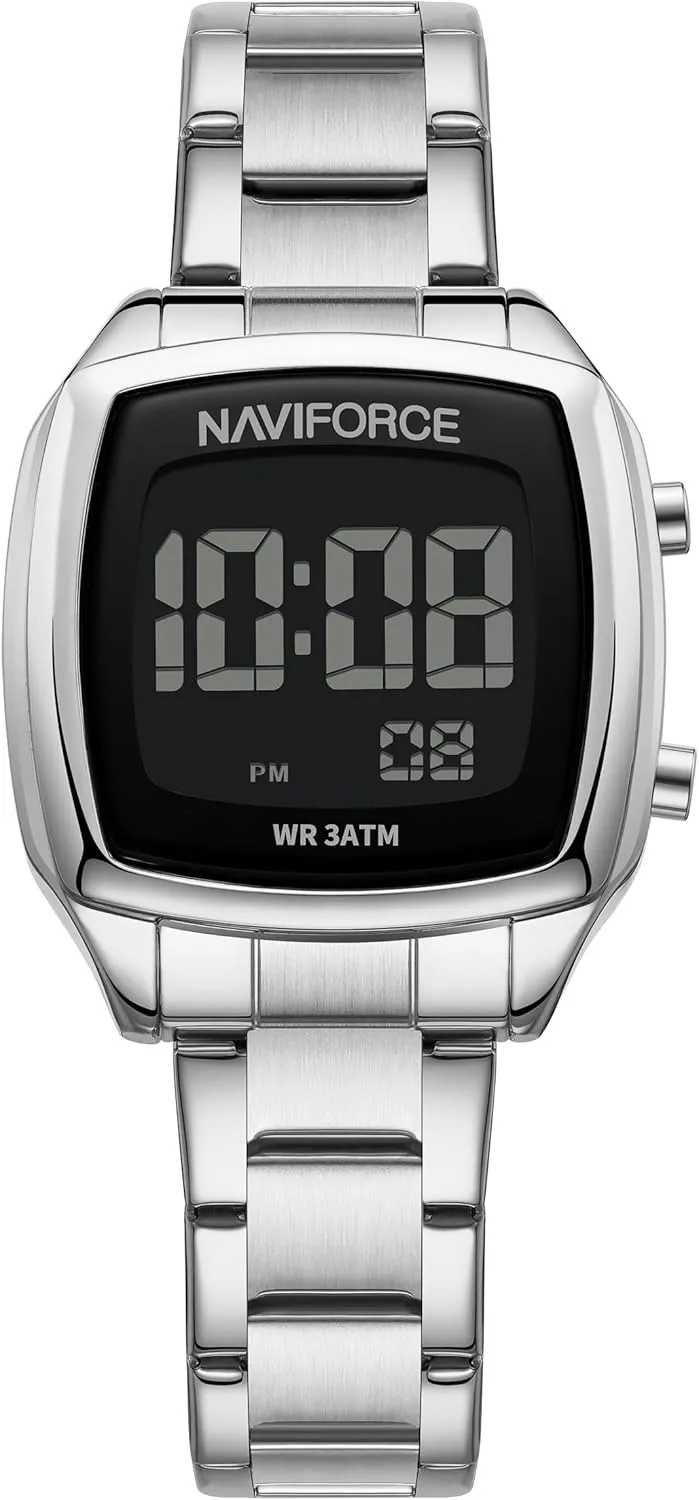 Watches and Mens, Stainless Steel Band,Men's Gifts, Women's Gift (Silver) NAVIFORCE Digital Multi-Function Watch for compress thresh Men,Fashion Waterproof Sports Women 