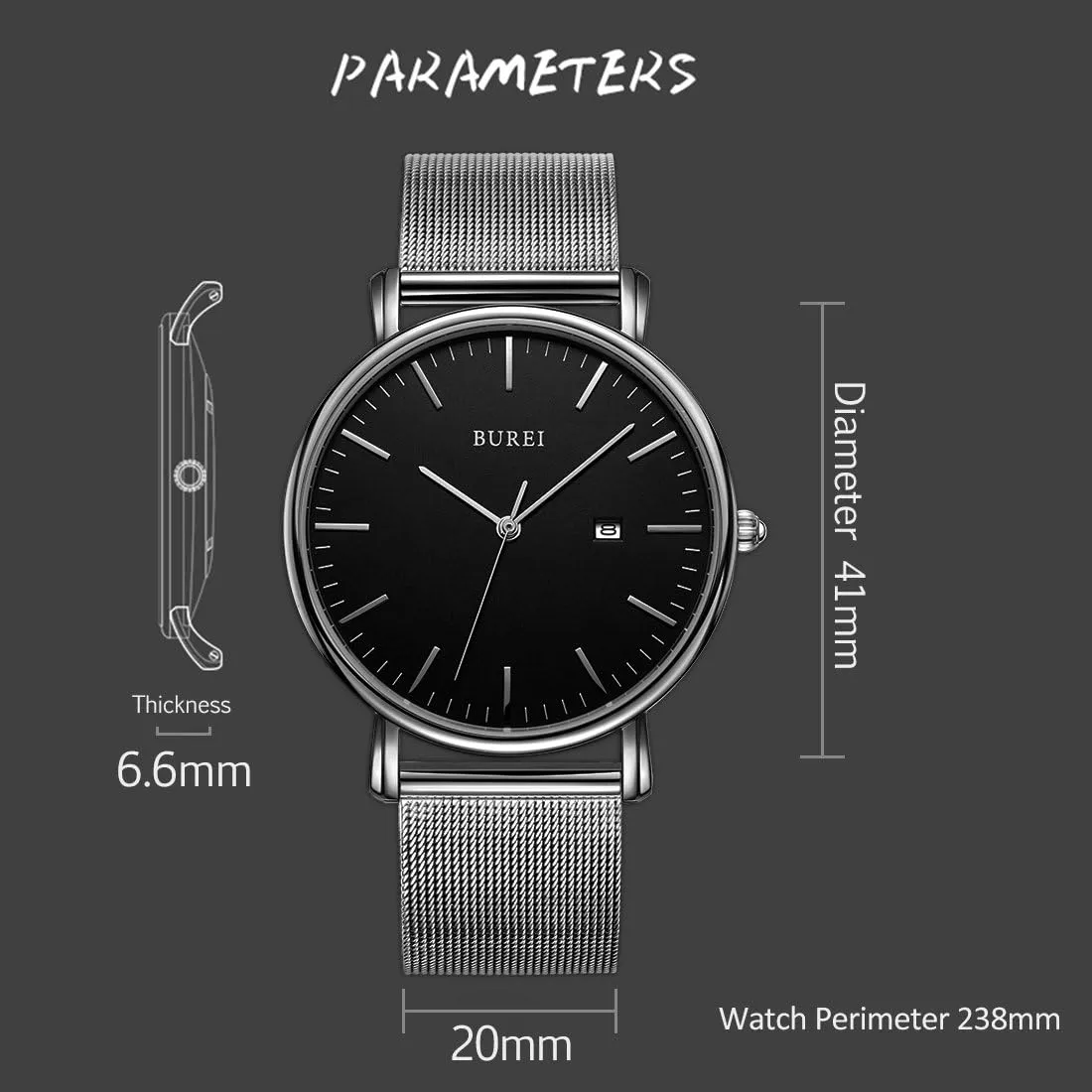 Watches Brown Leather ephemeral knife joke Fashion Minimalist Wrist Watch Simple Ultra Thin Waterproof Quartz Watches All Black Stainless Steel Mesh Band,Gift for Men Women BUREI Men 