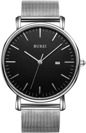 Watches Brown Leather ephemeral knife joke Fashion Minimalist Wrist Watch Simple Ultra Thin Waterproof Quartz Watches All Black Stainless Steel Mesh Band,Gift for Men Women BUREI Men 