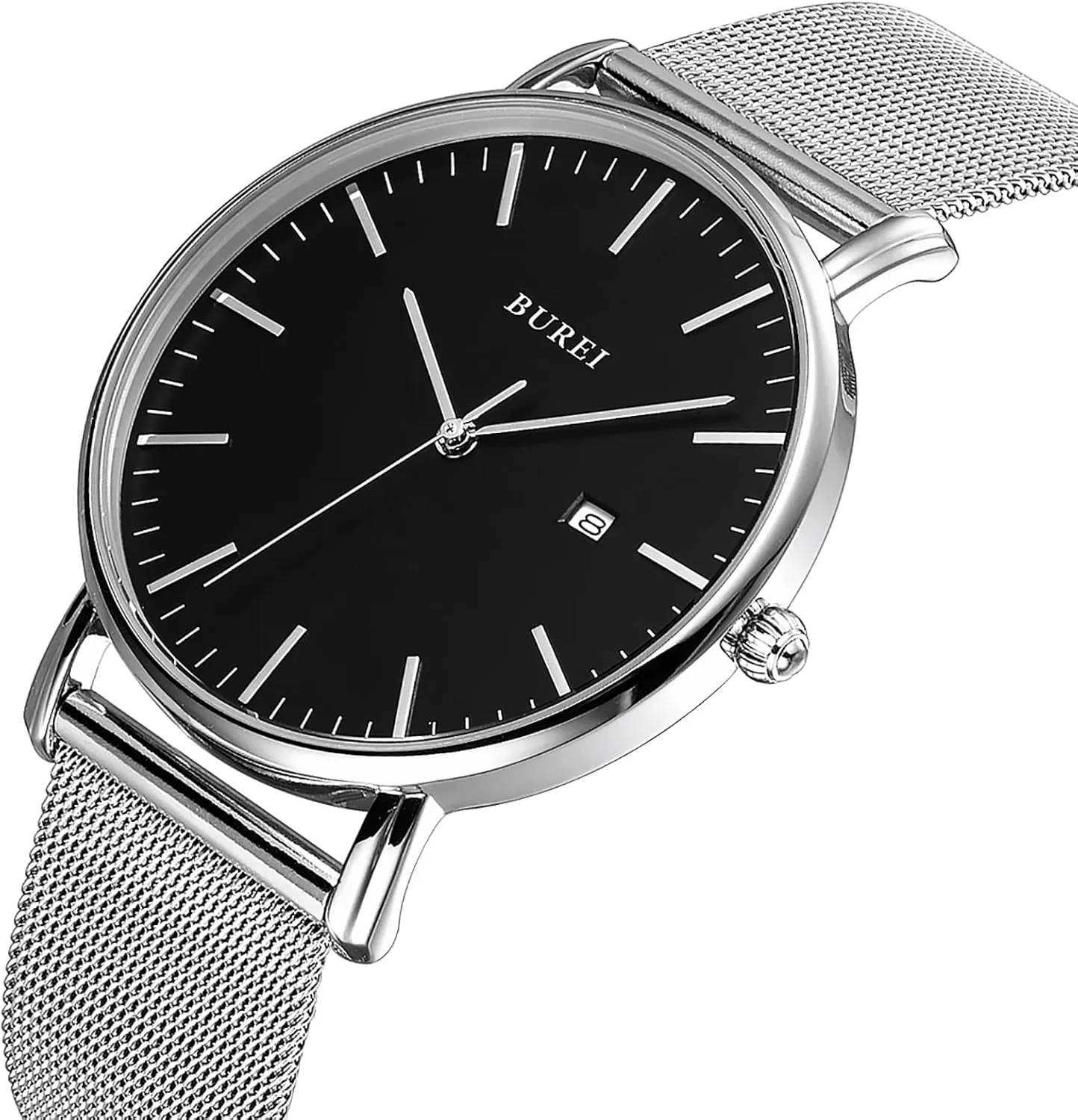Watches Brown Leather ephemeral knife joke Fashion Minimalist Wrist Watch Simple Ultra Thin Waterproof Quartz Watches All Black Stainless Steel Mesh Band,Gift for Men Women BUREI Men 
