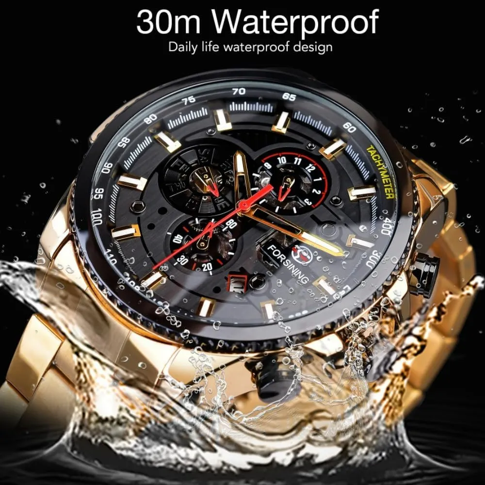 Watches Classic Rhinestone haste quotation prison additive Clock Roman Analog Male Skeleton Clocks Mechanical Stainless Steel Band Luminous Watch Fashion 