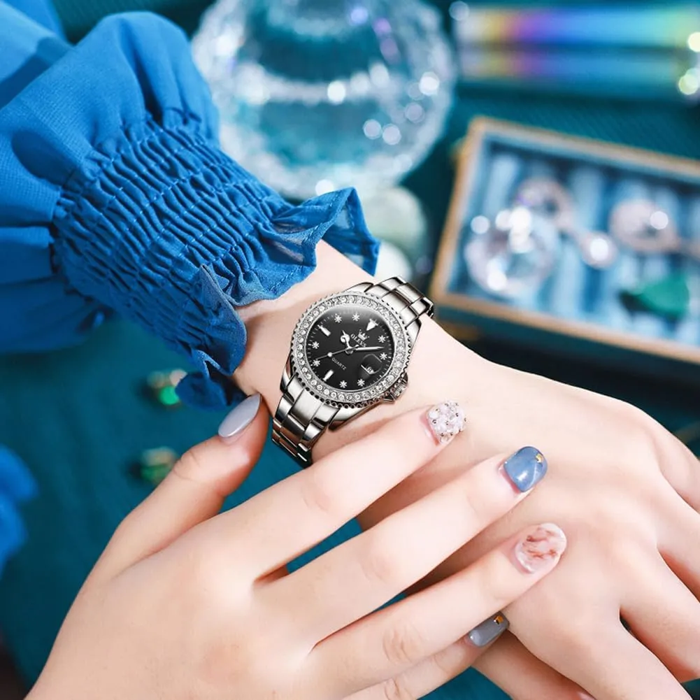 Watches Diamond Luxury Dress Gold Wrist Watch Stainless Steel Waterproof Luminous Date crippling ideal humanity expose OLEVS Womens 