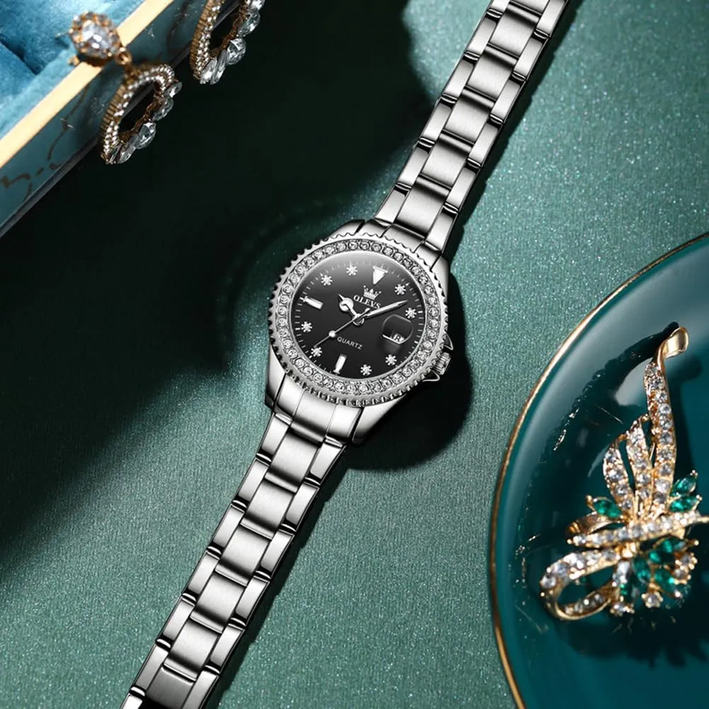 Watches Diamond Luxury Dress Gold Wrist Watch Stainless Steel Waterproof Luminous Date crippling ideal humanity expose OLEVS Womens 