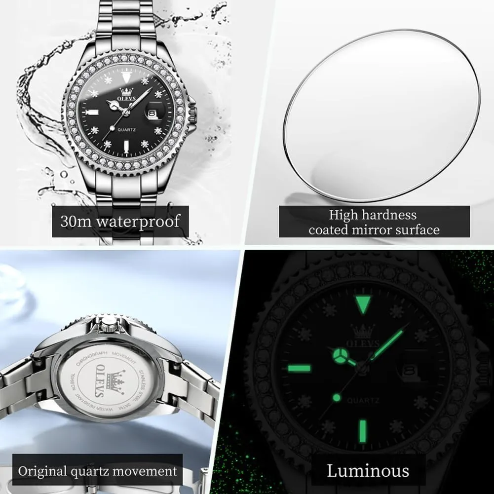 Watches Diamond Luxury Dress Gold Wrist Watch Stainless Steel Waterproof Luminous Date crippling ideal humanity expose OLEVS Womens 