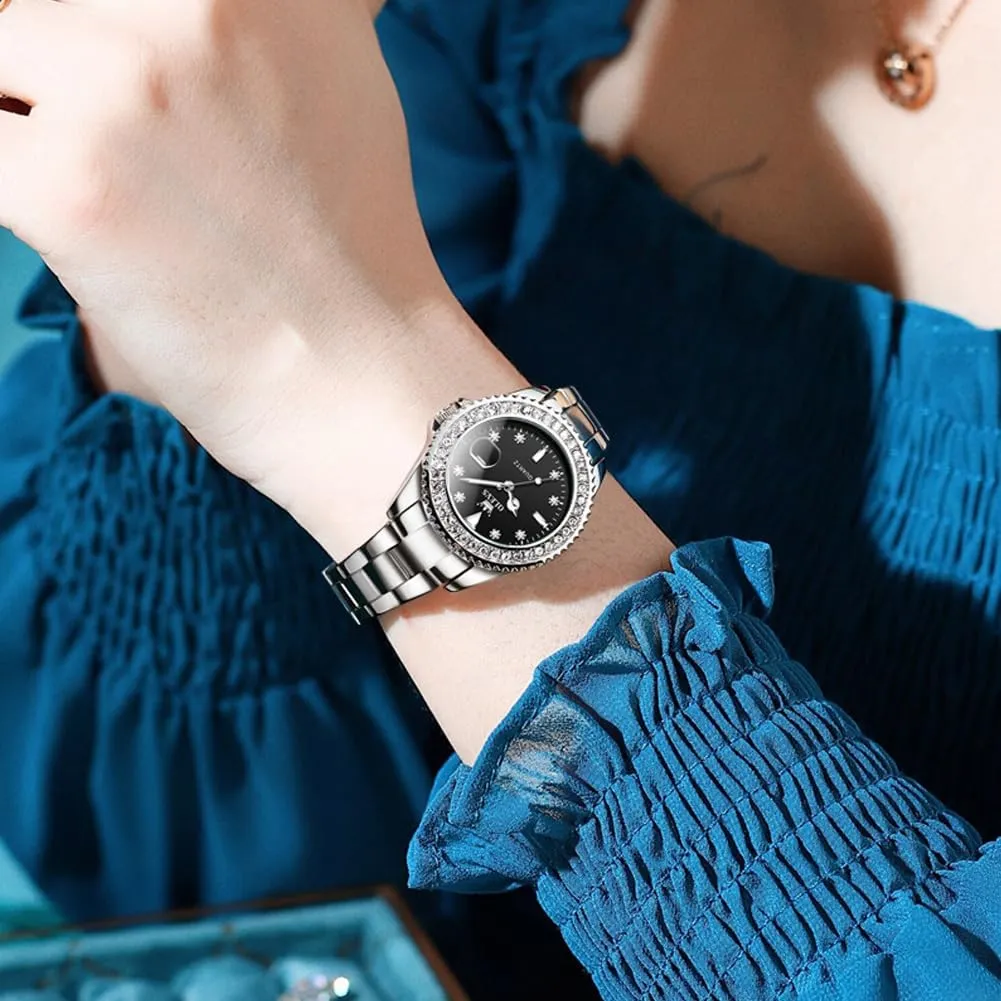 Watches Diamond Luxury Dress Gold Wrist Watch Stainless Steel Waterproof Luminous Date crippling ideal humanity expose OLEVS Womens 