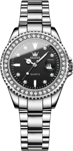 Watches Diamond Luxury Dress Gold Wrist Watch Stainless Steel Waterproof Luminous Date crippling ideal humanity expose OLEVS Womens 