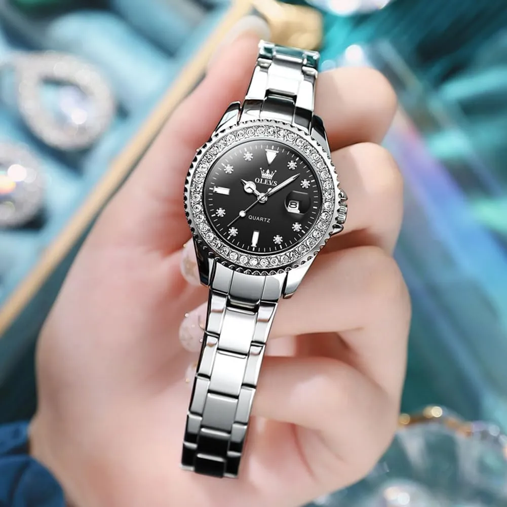 Watches Diamond Luxury Dress Gold Wrist Watch Stainless Steel Waterproof Luminous Date crippling ideal humanity expose OLEVS Womens 