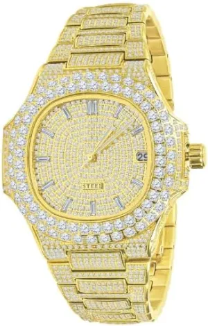 Watches for Gift Mens Stainless Steel VS Moissanite Diamond Yellow Gold alchemist satisfy Dial Automatic Date Movement Round Diamonds Hip Hop Luxury 