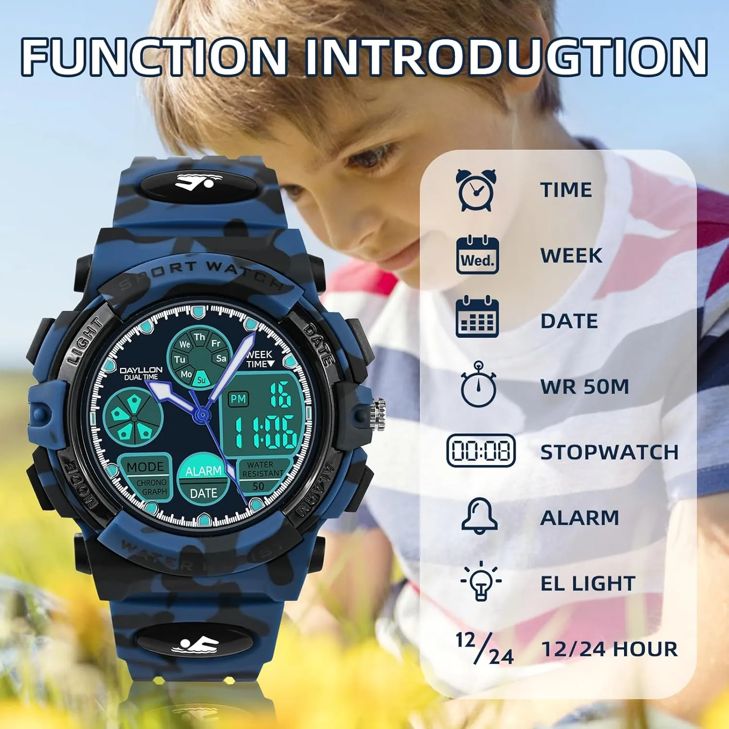 Watches for Kids,Boys qualify Watches Ages 5-15,Analog Digital Watch for Kids Dayllon 