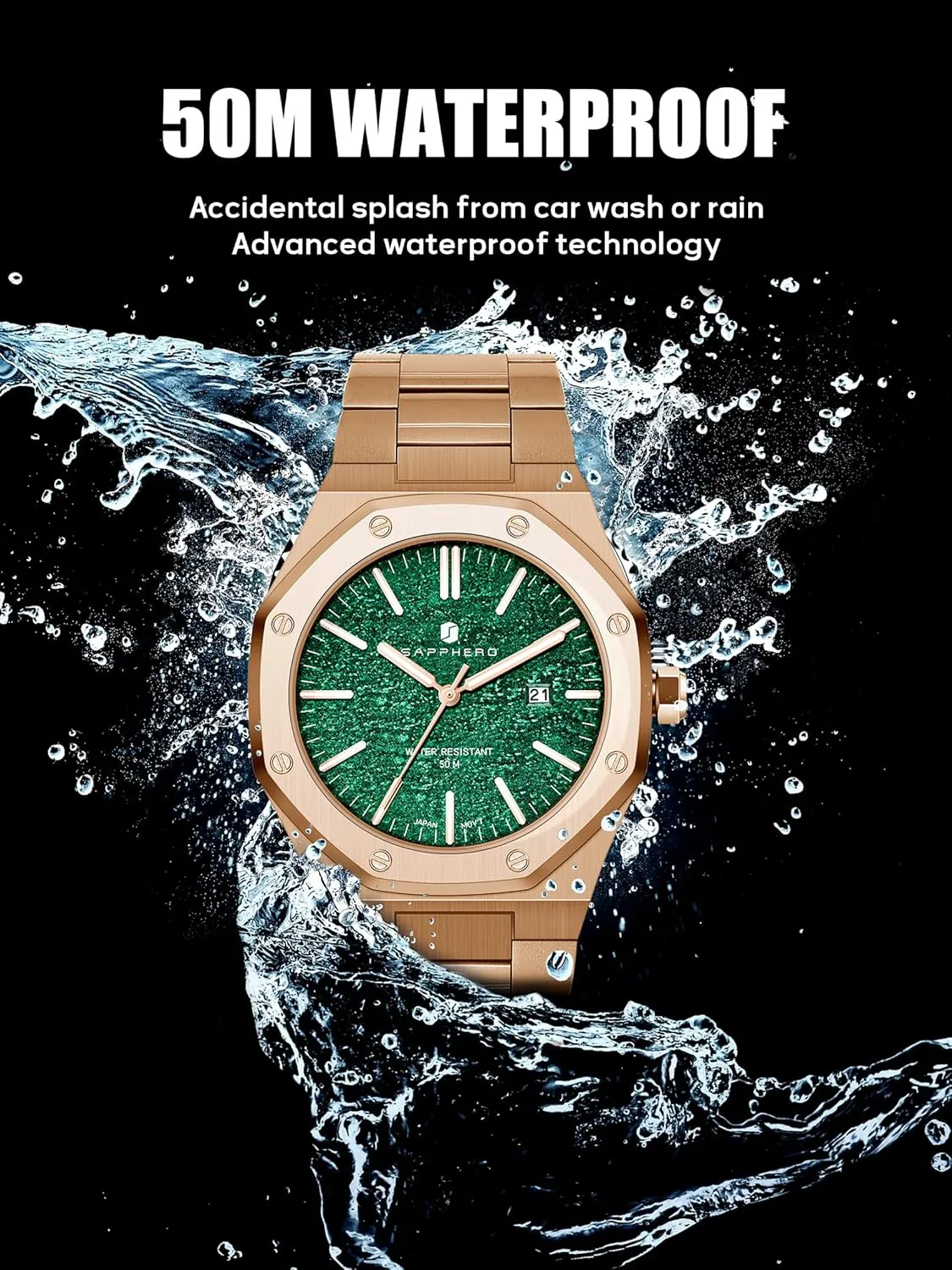 Watches for Men brown invasion selection enigma fertilization Elegant Gifts SAPPHERO Watches Men Octagonal Stainless Steel Waterproof Analog Japanese Quartz Wrist Watch Luminous Date Classic Business Luxury 