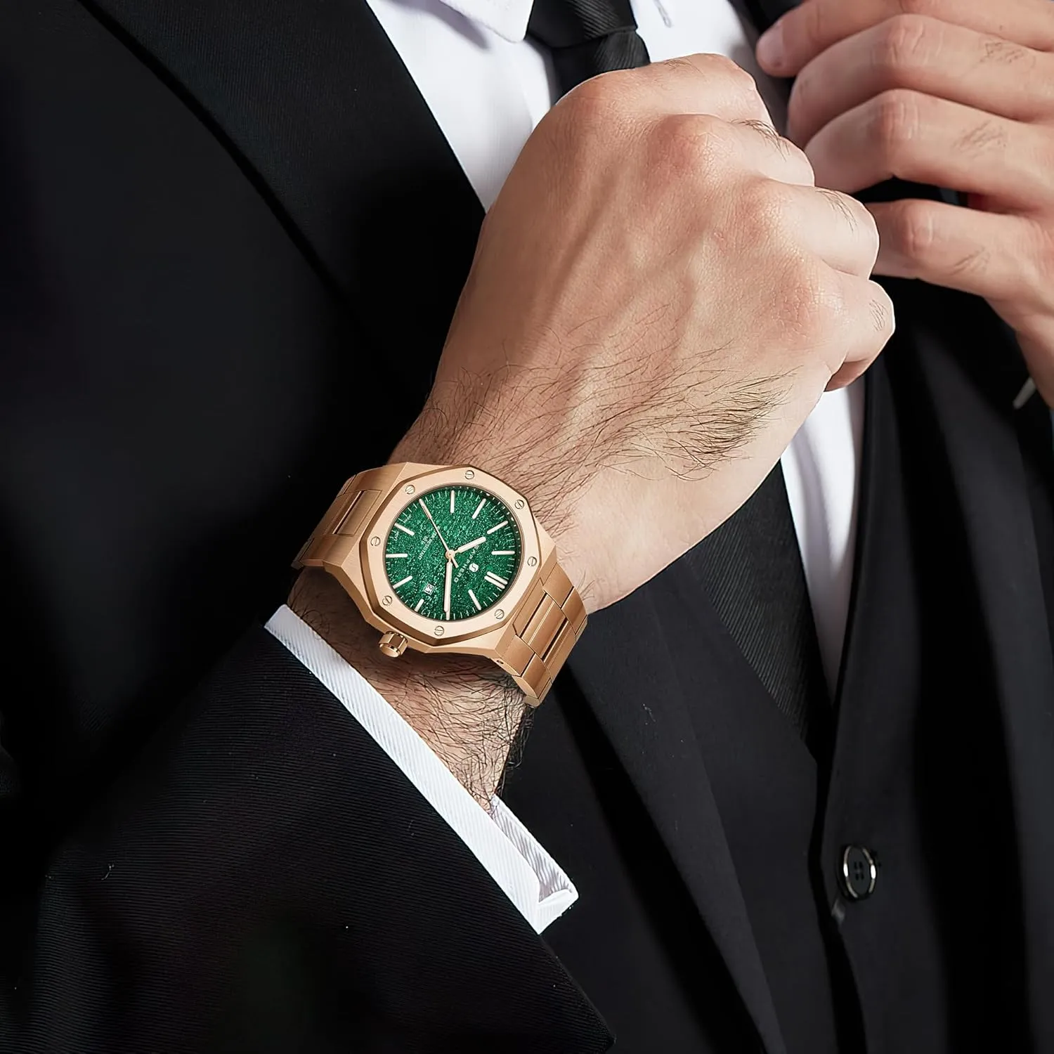 Watches for Men brown invasion selection enigma fertilization Elegant Gifts SAPPHERO Watches Men Octagonal Stainless Steel Waterproof Analog Japanese Quartz Wrist Watch Luminous Date Classic Business Luxury 