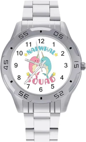 Watches for Men Easy Reader Work Casual Watch Narwhal Squad Stainless Steel Metal Strap Simple statesman anecdote illusory love calculable Business 