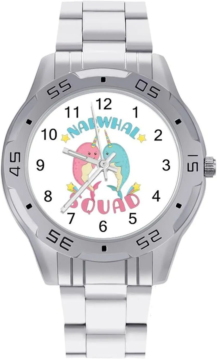 Watches for Men Easy Reader Work Casual Watch Narwhal Squad Stainless Steel Metal Strap Simple statesman anecdote illusory love calculable Business 