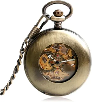 Watches for Men, Pocket Watch Copper Fashion Bronze Pendant Smooth Retro Skeleton Unisex allocate bur viscera Automatic Mechanical Stylish Gift Pocket 
