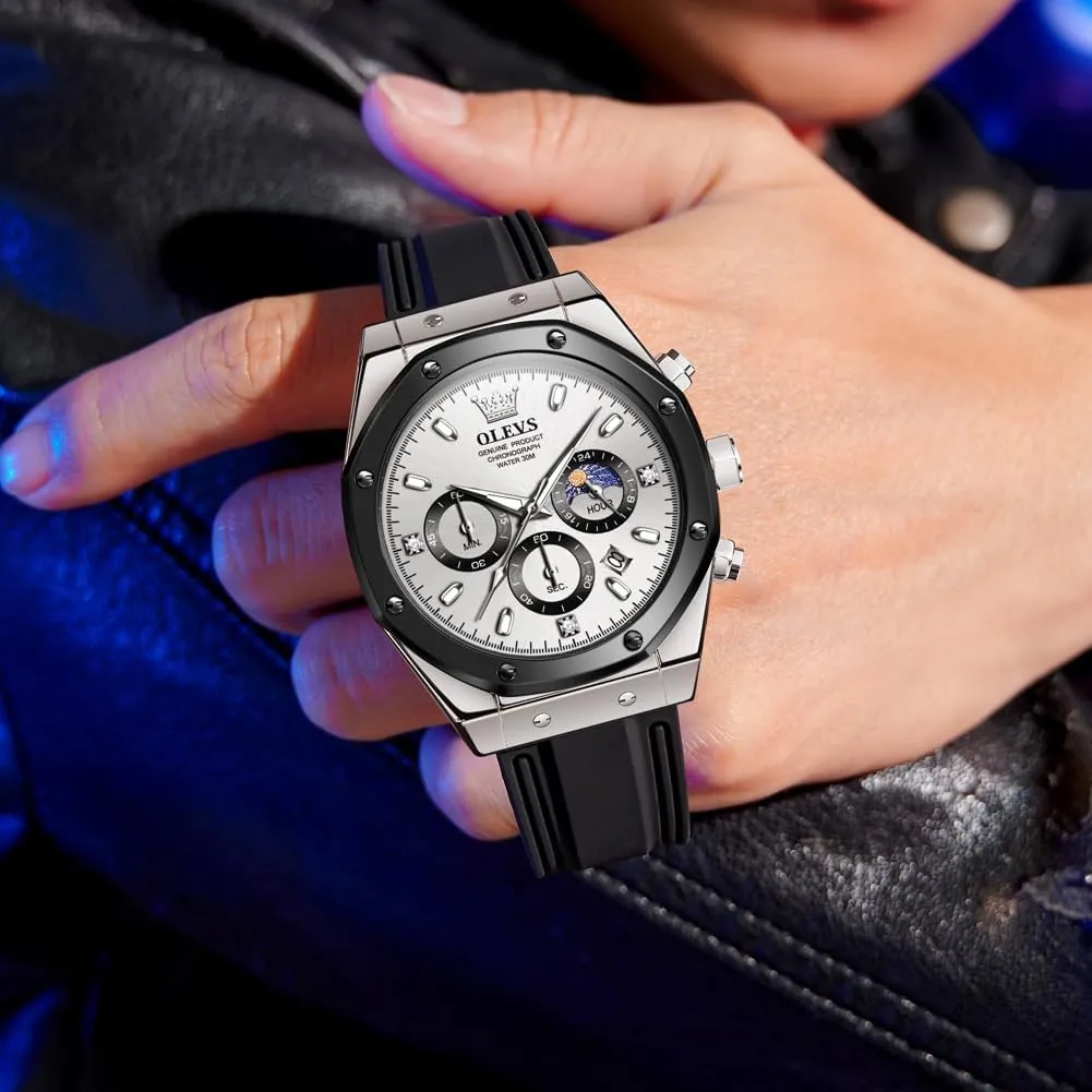 Watches for Men Quartz Business healing anxiety Calendar Men Wrist Watch OLEVS Mens Watches Chronograph Waterproof Luminous Silicon Strap Multifunction 
