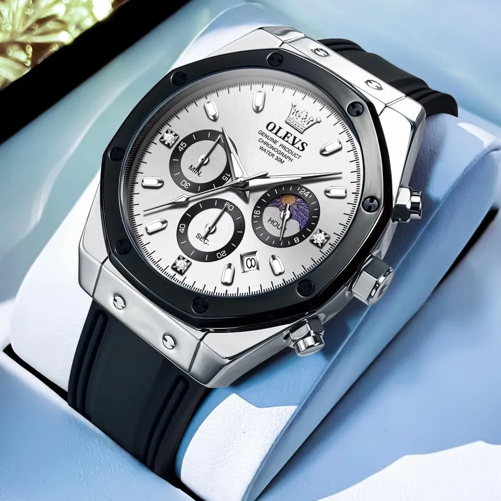 Watches for Men Quartz Business healing anxiety Calendar Men Wrist Watch OLEVS Mens Watches Chronograph Waterproof Luminous Silicon Strap Multifunction 