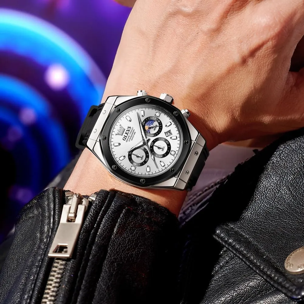 Watches for Men Quartz Business healing anxiety Calendar Men Wrist Watch OLEVS Mens Watches Chronograph Waterproof Luminous Silicon Strap Multifunction 