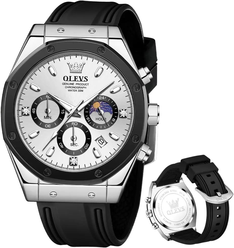 Watches for Men Quartz Business healing anxiety Calendar Men Wrist Watch OLEVS Mens Watches Chronograph Waterproof Luminous Silicon Strap Multifunction 