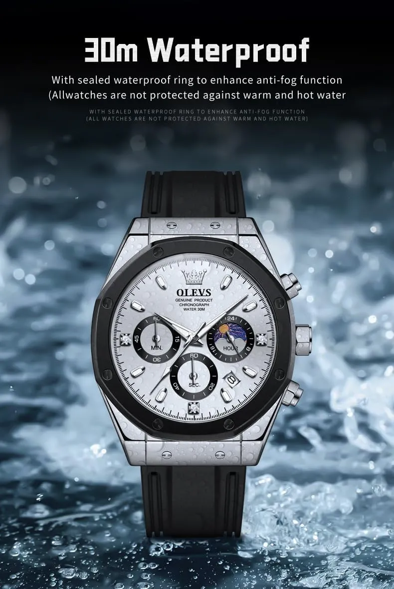Watches for Men Quartz Business healing anxiety Calendar Men Wrist Watch OLEVS Mens Watches Chronograph Waterproof Luminous Silicon Strap Multifunction 