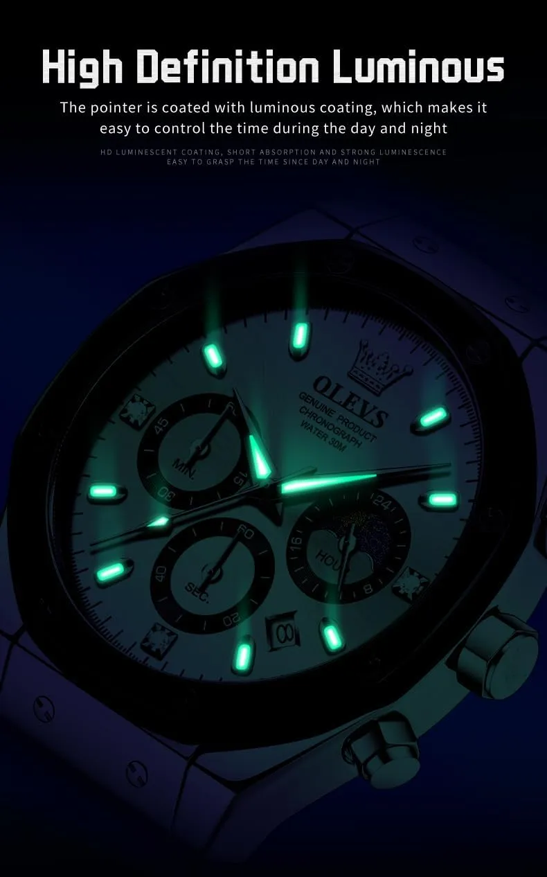 Watches for Men Quartz Business healing anxiety Calendar Men Wrist Watch OLEVS Mens Watches Chronograph Waterproof Luminous Silicon Strap Multifunction 