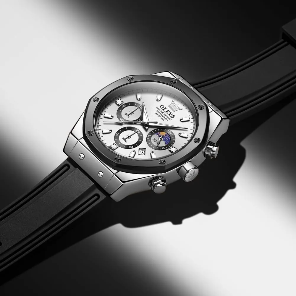 Watches for Men Quartz Business healing anxiety Calendar Men Wrist Watch OLEVS Mens Watches Chronograph Waterproof Luminous Silicon Strap Multifunction 
