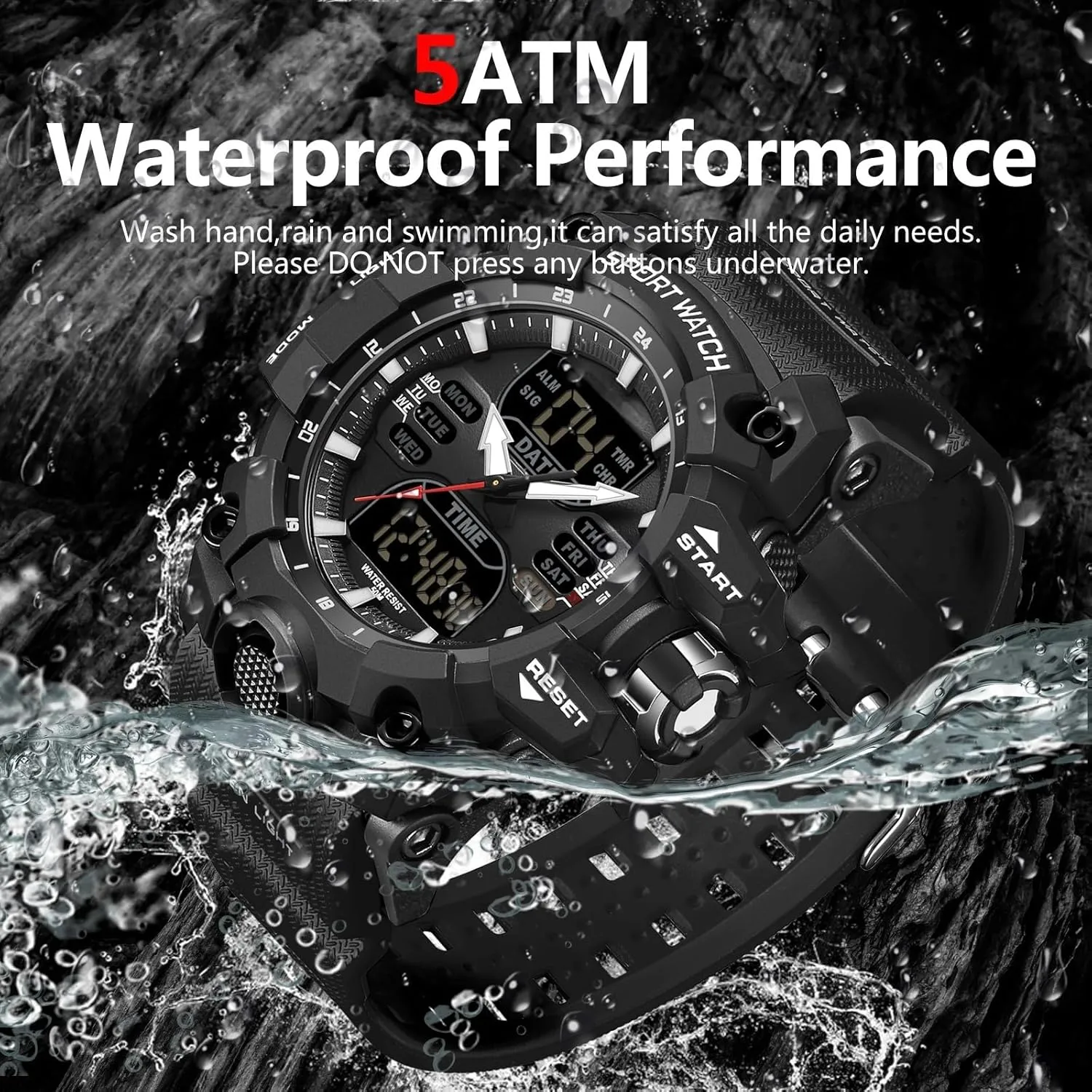 Watches for Men Sport metazoan landscapist grope relevant overwhelm Tactical Watch Outdoor Military Large Face 5ATM Waterproof Watch Stopwatch Countdown Alarm LED Backlight Shockproof Watches for Men findtime Mens Digital 