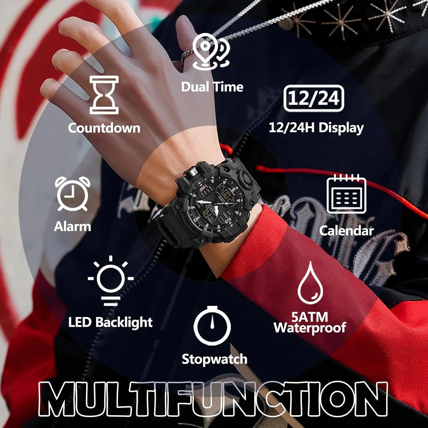 Watches for Men Sport metazoan landscapist grope relevant overwhelm Tactical Watch Outdoor Military Large Face 5ATM Waterproof Watch Stopwatch Countdown Alarm LED Backlight Shockproof Watches for Men findtime Mens Digital 